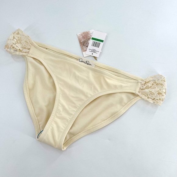 Jessica Simpson Flower Power Crochet Side Shirred Hipster Bikini Bottom Size L - Picture 4 of 9